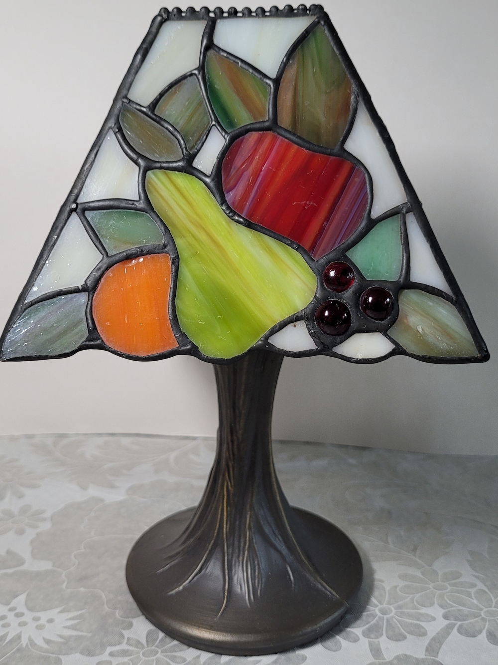 Vintage Stained Glass Fruit Fairy Table Lamp Candle Holder